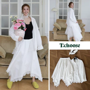 Set áo sơ mi viền ren + chân váy trắng tua rua 51828 TCHOOSE