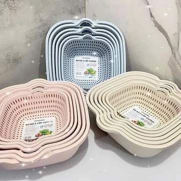 Set rổ 2 lớp vuông có quai sách nhựa PP cao cấp an toàn sức khỏe