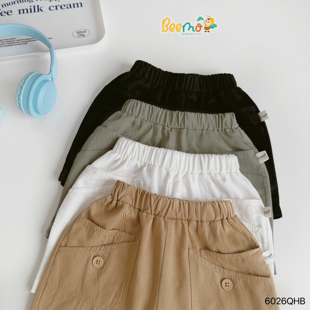 Quần kaki phối túi, quần shorts kaki mềm đứng form phối túi cá tính cho bé