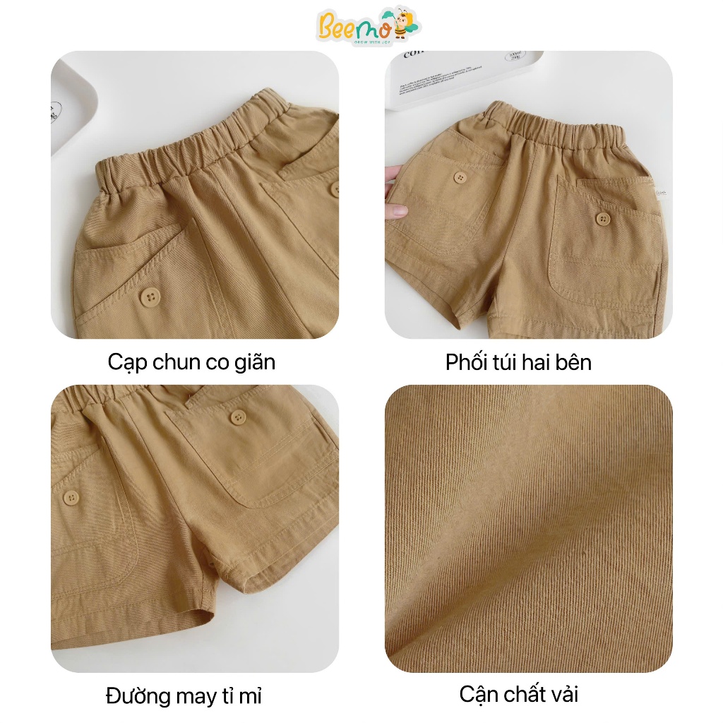 Quần kaki phối túi, quần shorts kaki mềm đứng form phối túi cá tính cho bé