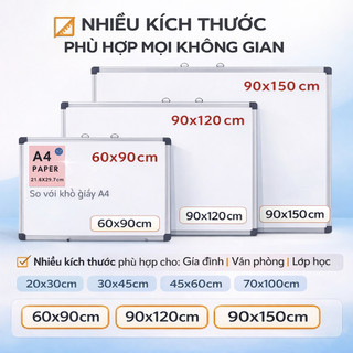 Bảng trắng 20x30CM 30x45CM 45x60CM 60CMx90CM Bảng từ viết bút lông trắng tặng kèm bút & lau bảng