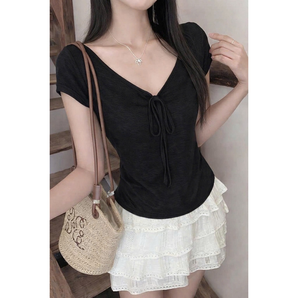 [CÓ SIZE] Áo Thun Ngắn Tay Cổ Rộng Dáng Vừa RANSHI Thoáng Mát Mặc Ở Nhà Mặc Đi Chơi Chất Cotton Mềm Mịn Co Dãn - RA356