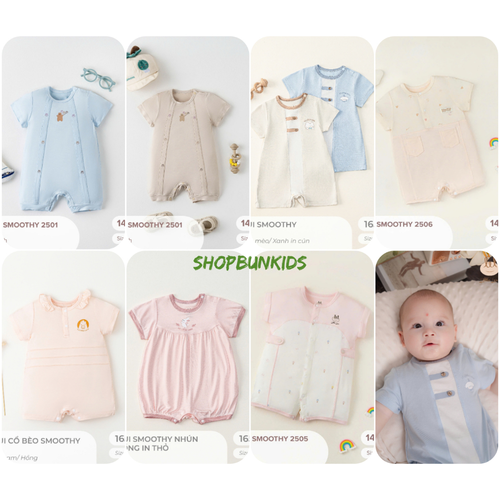 Body cộc tay đùi sơ sinh vải smoothy LIL Little love hè mỏng mát Bộ liền thân sơ sinh [ Chính hãng ] LBDD12 bodysuit