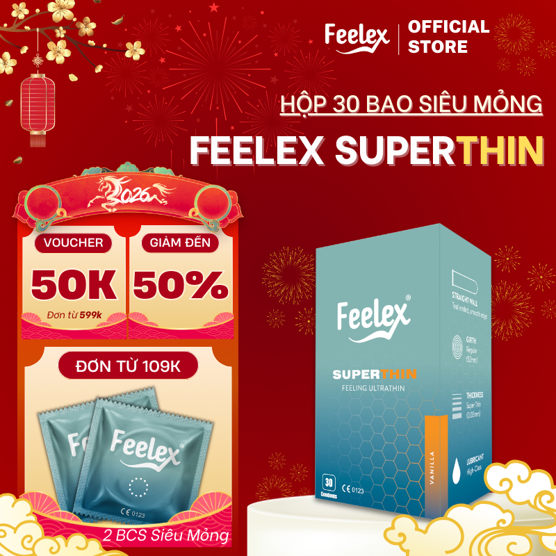 Bao cao su Feelex superthin siêu mỏng, nhiều gel bôi trơn, nhiều mùi ...