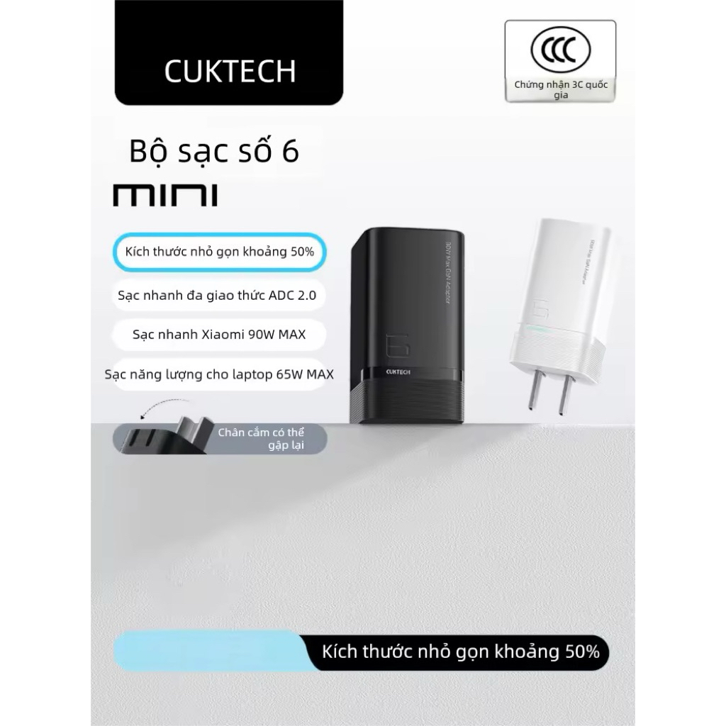 Củ sạc Cuktech 6 Mini PD 90W - Chính hãng - Bh 12 tháng