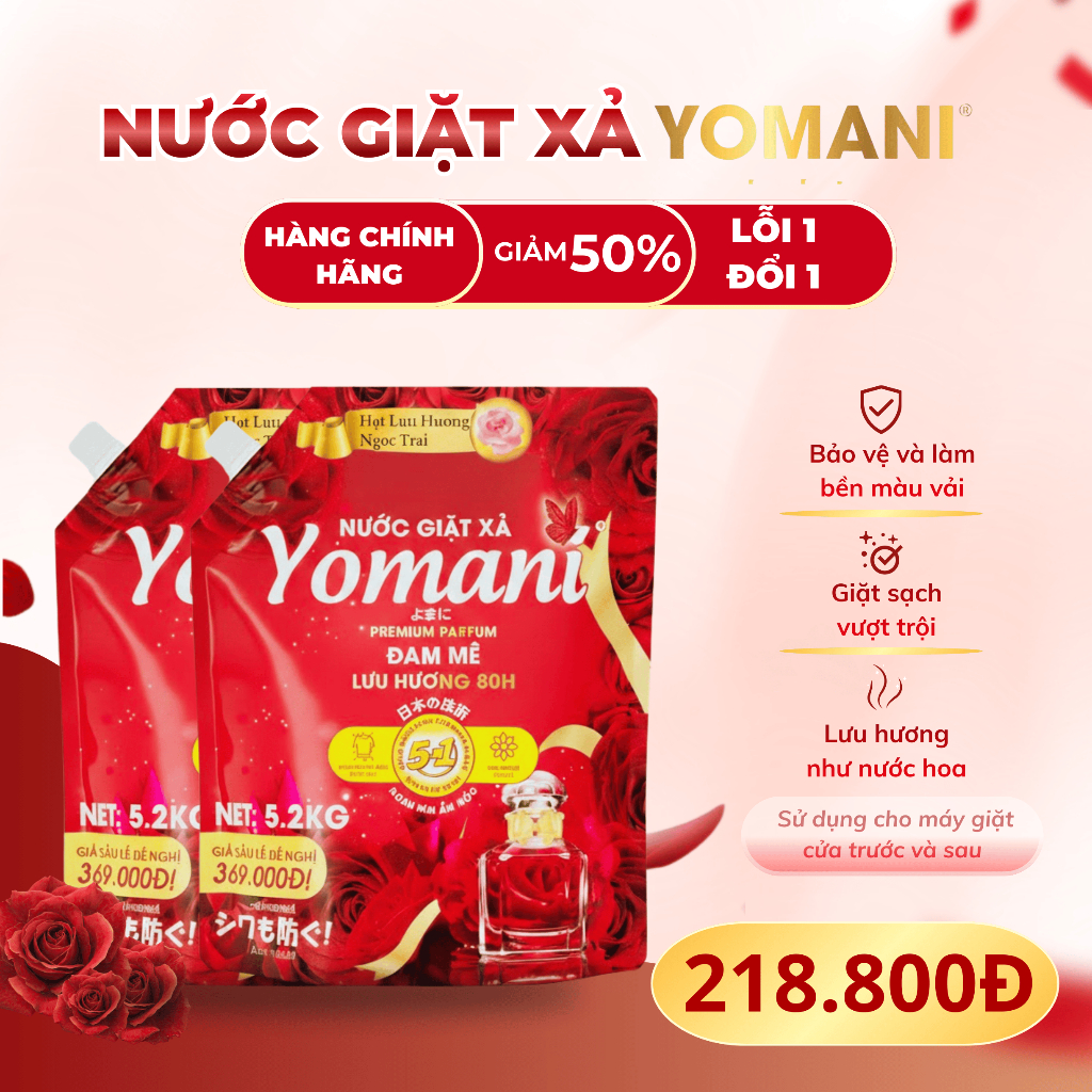 [2 TÚI 10KG4] Nước Giặt YOMANI Hương Nước Hoa, Lưu Hương 80H, Giặt Sạch Sâu, Tiết Kiệm, An Toàn