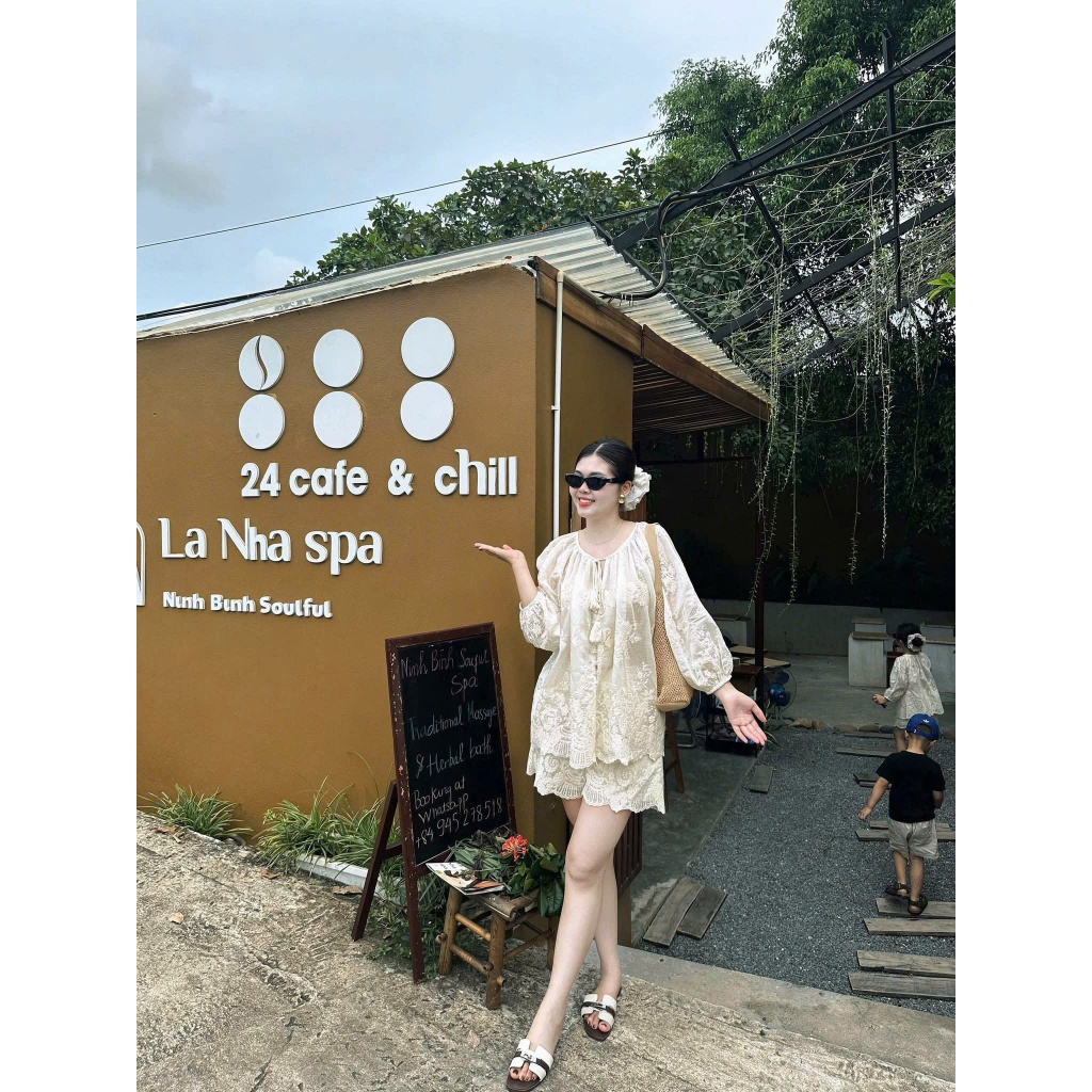 Set đồ Đùi Bé Gái Vải Thêu Thô Mùa Hè sét Bộ Cặp Mẹ Bé Phong Cách Tiểu Thư Nhẹ Nhàng cho mẹ và bé diện Đi Biển du lịch