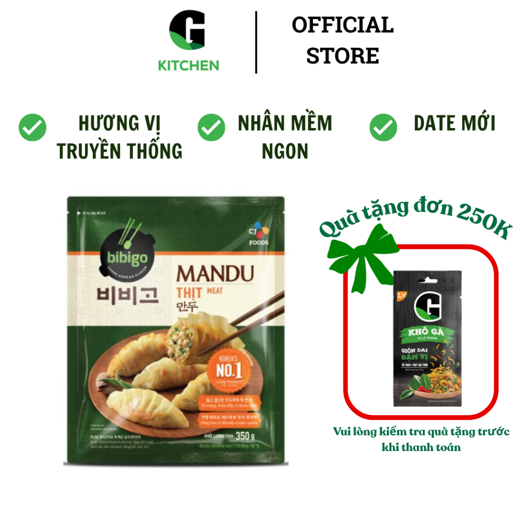 Mandu Bánh xếp nhân Thịt CJ Bibigo gói 350g [Giao HCM]