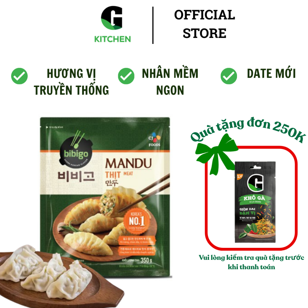 Mandu Bánh xếp nhân Thịt CJ Bibigo gói 350g [Giao HCM]