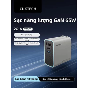 Bộ Sạc Nhanh Cukteck 65W PD GaN với Hai Cổng Type-C