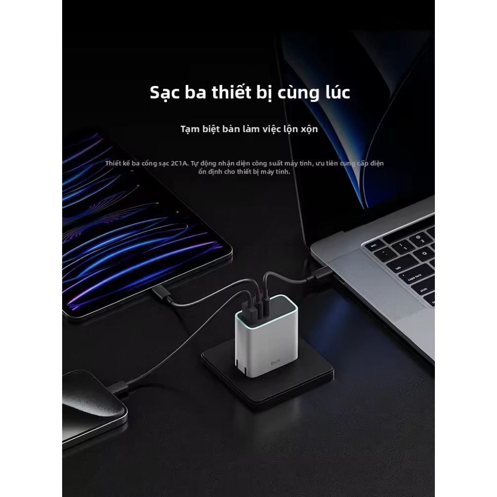 Bộ Sạc Nhanh Cukteck 65W PD GaN với Hai Cổng Type-C
