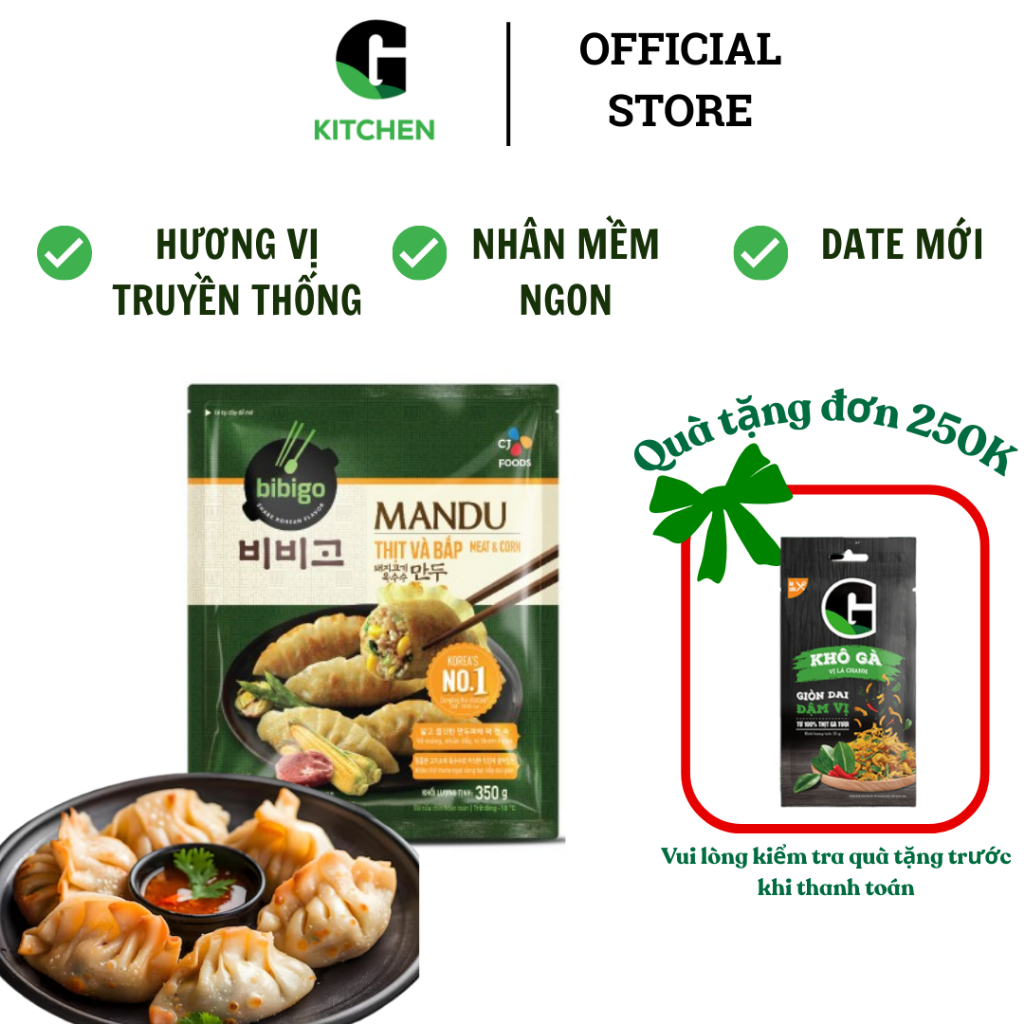 Mandu Thịt và Bắp CJ Bibigo gói 350g [Giao HCM]