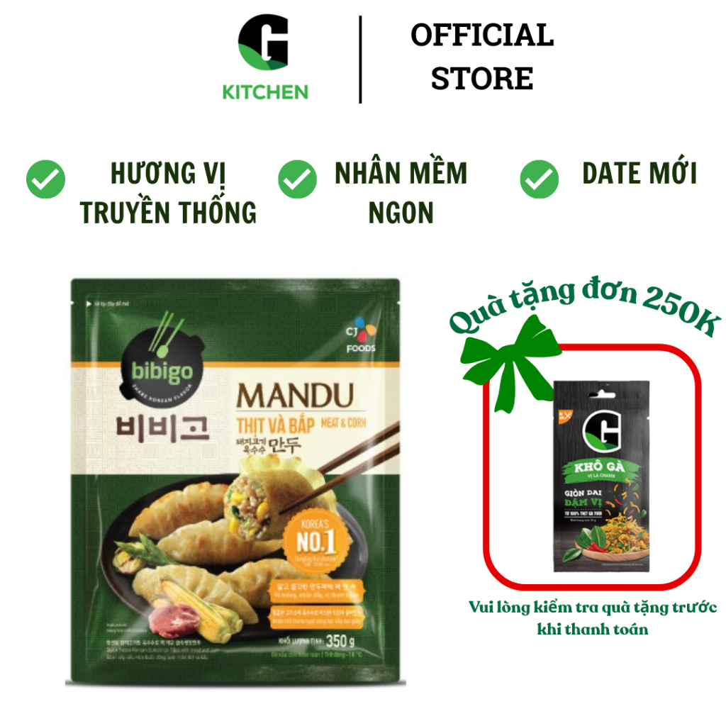 Mandu Thịt và Bắp CJ Bibigo gói 350g [Giao HCM]