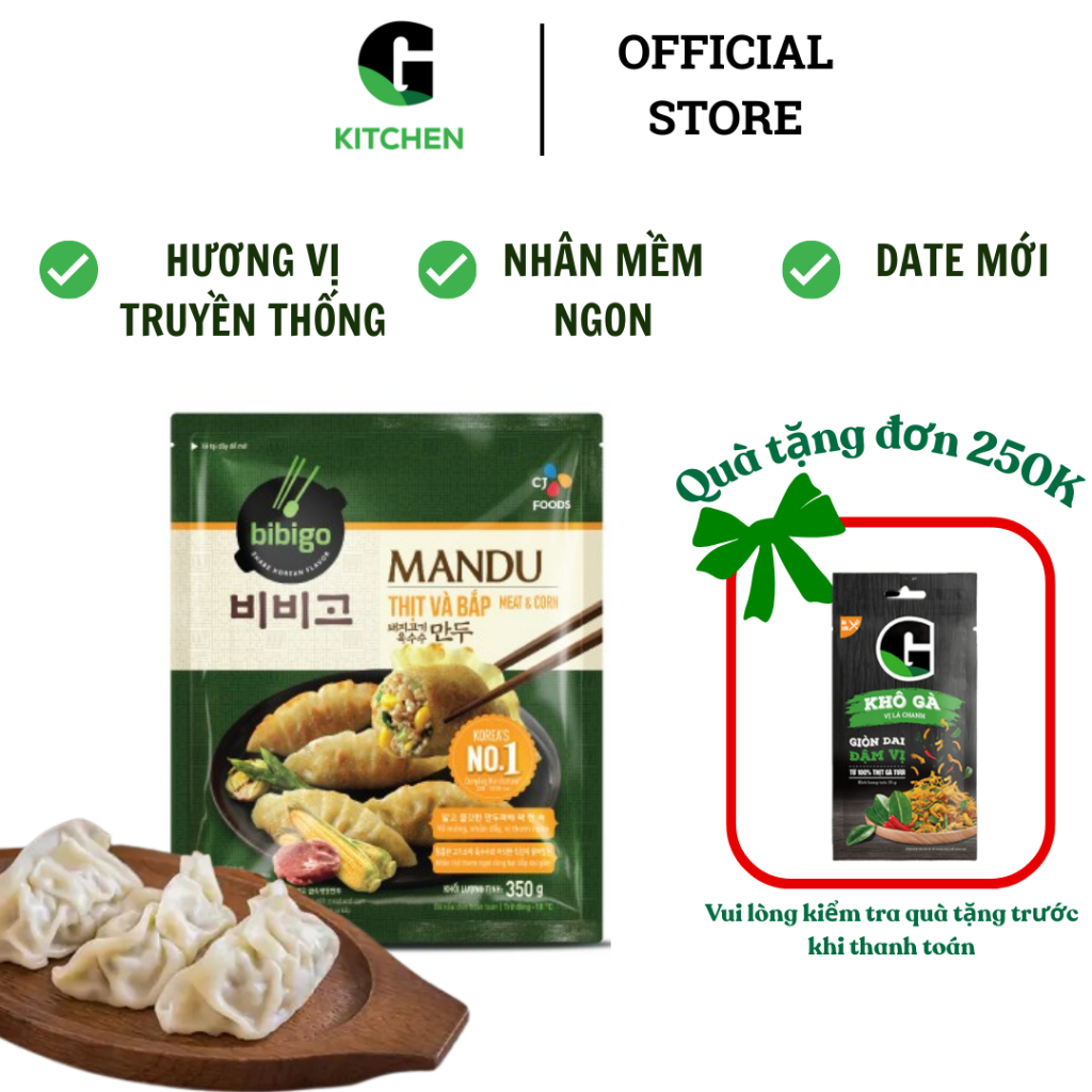 Mandu Thịt và Bắp CJ Bibigo gói 350g [Giao HCM]