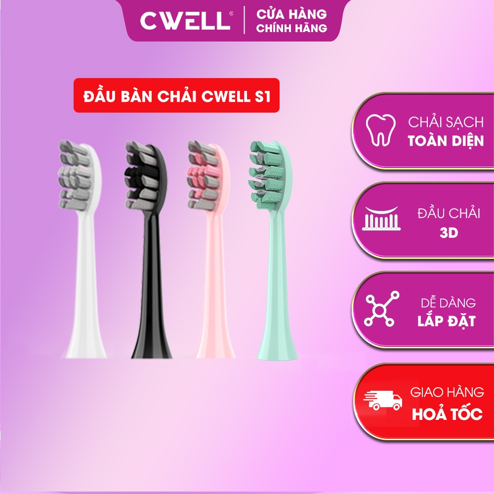 Combo 5 đầu bàn chải điện CWell Sonic S1 sạch sâu, nhiều màu DS1 ...