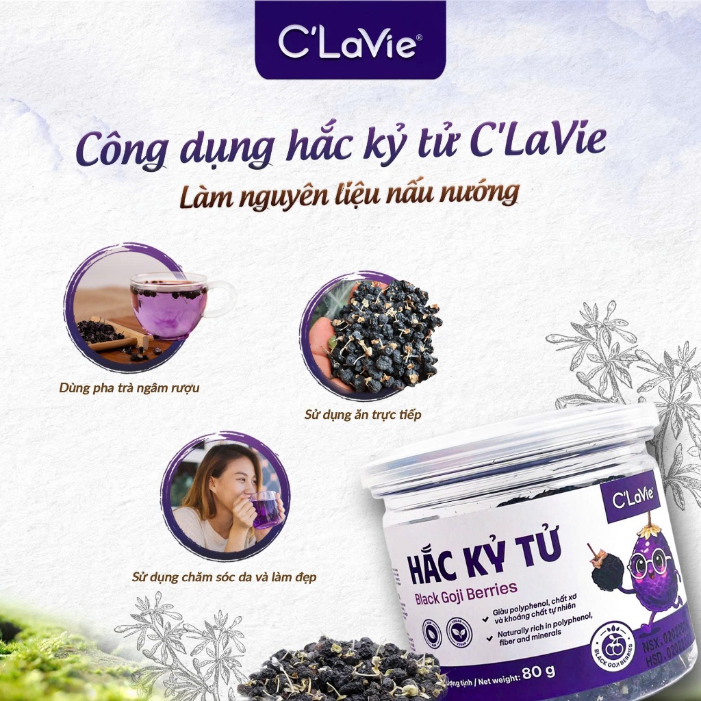 Hắc kỷ tử hoang dã (Kỷ tử đen) Wild Black Goji Berries Organic Life/ C'lavie