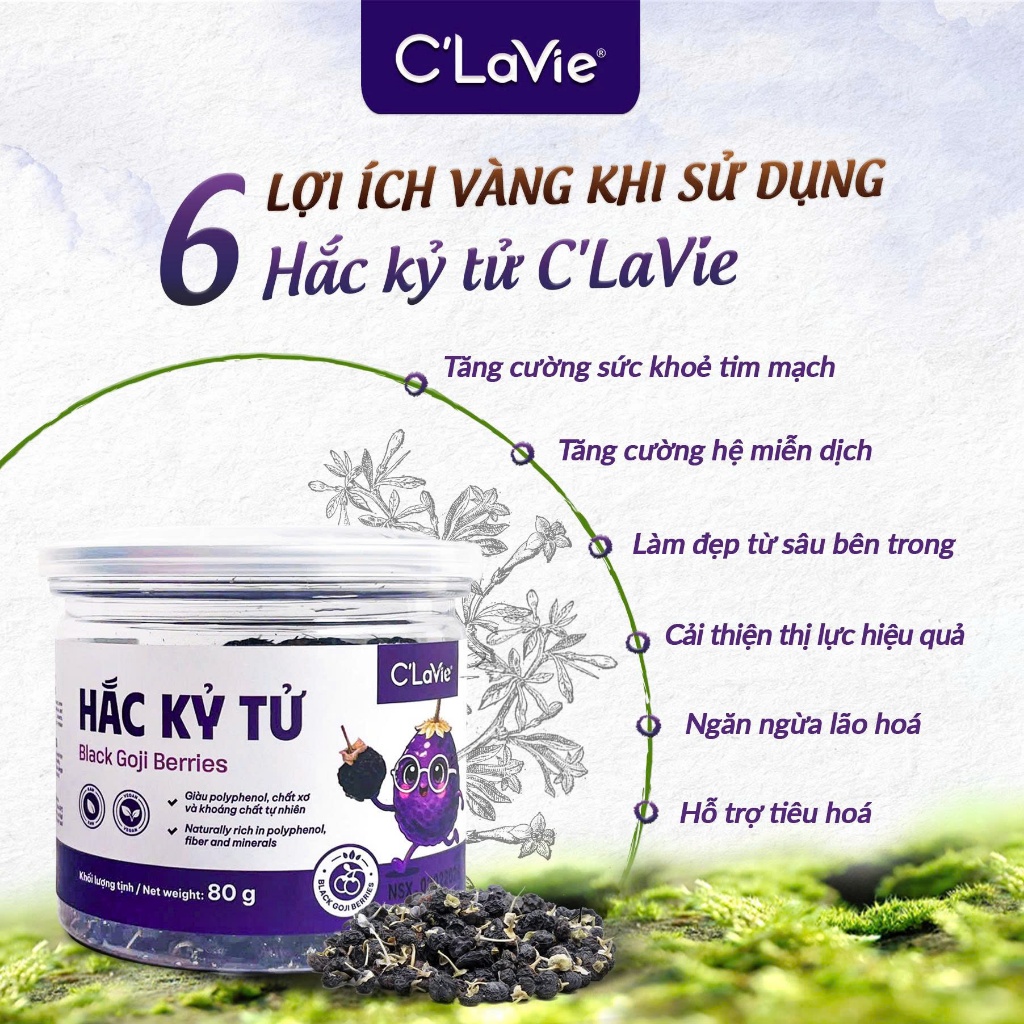 Hắc kỷ tử hoang dã (Kỷ tử đen) Wild Black Goji Berries Organic Life/ C'lavie