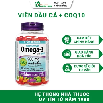 Dầu Cá Webber Naturals Omega 3 CoQ10 Hỗ Trợ Bổ Não, Giảm Mỡ Máu, Cân Bằng Tâm Trạng 80 Viên/Hộp