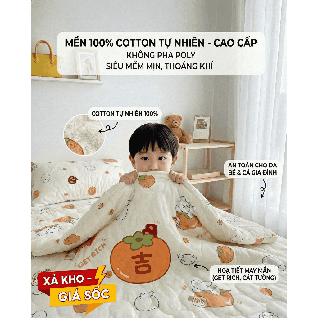 MỀN COTTON TRẺ EM ĐI HỌC sợi tự nhiên, thoáng mát, thấm hút tốt, an toàn cho da - Ngọc Hạnh Bedding