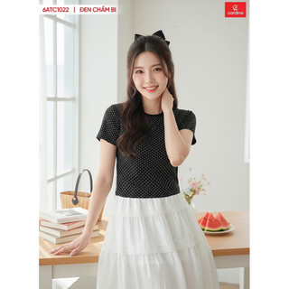 (Sẵn) 6ATC10  Áo thun nữ CARDINA cổ tròn chất liệu cotton chấm bi co dãn thoải mái kiểu dáng trẻ trung năng động 6ATC10
