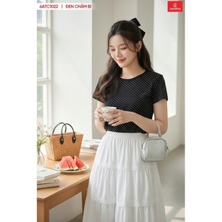 (Sẵn) 6ATC10  Áo thun nữ CARDINA cổ tròn chất liệu cotton chấm bi co dãn thoải mái kiểu dáng trẻ trung năng động 6ATC10