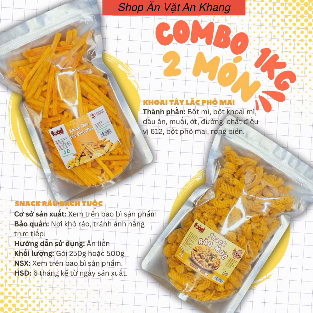 Combo 2 Món Snack Giòn Ngon: Khoai Tây lắc Phô Mai Và Râu Bạch Tuộc ...
