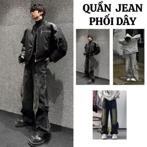 Quần Jean Nam Phối dây FABUMAN THÁO RỜI Ống Suông Rộng Cạp Cao Unisex Wash RETRO lưng cao Bigsize