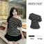 _DORY CHIC_Áo kẻ trễ vai tay cộc có bo eo hông mix chân váy lẻ rời siêu xinh A002
