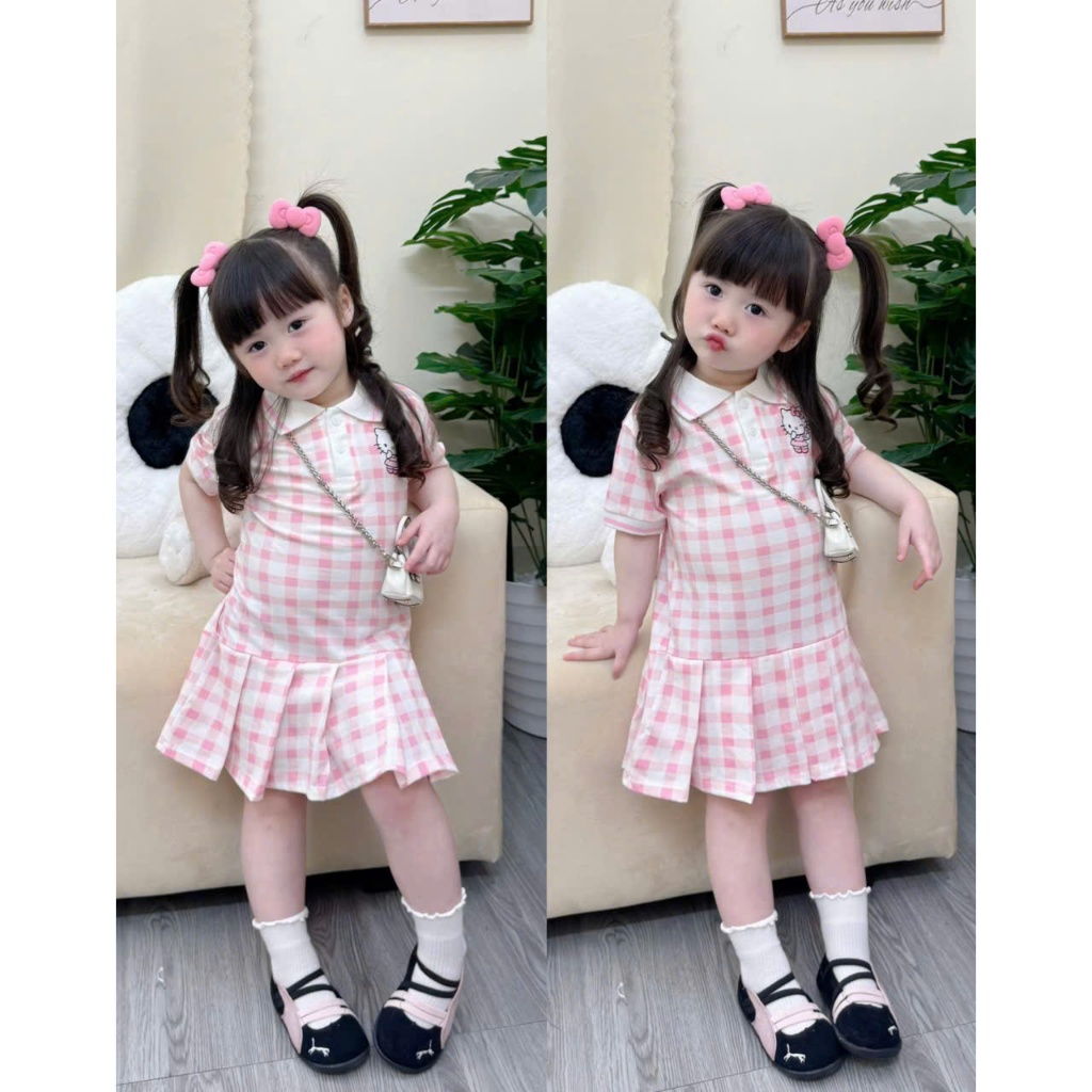 Bộ Váy Kitty 2 Mầu Cho Bé Gái Từ 9-35kg
