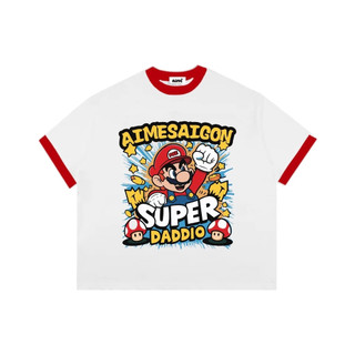 Áo Phông Form Rộng Nữ Mùa Hè Áo Thun Boxy AIMÉ Cotton 250gsm Cổ Tròn Nam Nữ " PHỐI MÀU CARTOON "
