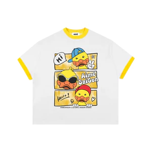 Áo Phông Form Rộng Nữ Mùa Hè Áo Thun Boxy AIMÉ Cotton 250gsm Cổ Tròn Nam Nữ " PHỐI MÀU CARTOON "