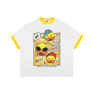 Áo Phông Form Rộng Nữ Mùa Hè Áo Thun Boxy AIMÉ Cotton 250gsm Cổ Tròn Nam Nữ " PHỐI MÀU CARTOON "