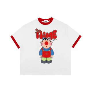 Áo Phông Form Rộng Nữ Mùa Hè Áo Thun Boxy AIMÉ Cotton 250gsm Cổ Tròn Nam Nữ " PHỐI MÀU CARTOON "