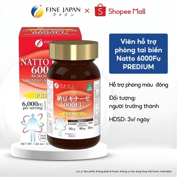 Viên Uống Ổn Định Huyết Áp, Hỗ Trợ Phòng Tai Biến, Đột Quỵ TPBVSK Natto Kinase 6000FU FINE JAPAN Hộp 90 Viên
