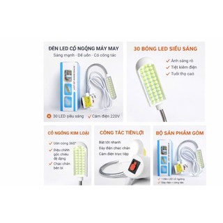 Đèn LED Cổ Ngỗng Máy May 30 Bóng – Siêu Sáng, Cắm Điện 220V, Công Tắc Tiện Lợi