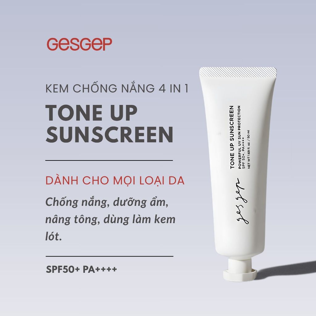 Kem chống nắng Gesgep Tone Up Sunscreen 50ml SPF50+ PA++++ nâng tone kiềm dầu, dưỡng ẩm, làm kem lót