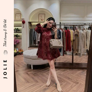 Đầm Ren Đỏ Rượu Vang Cao Cấp - Váy Xòe Công Chúa Dự Tiệc Sang Chảnh (Hàng Thiết Kế)