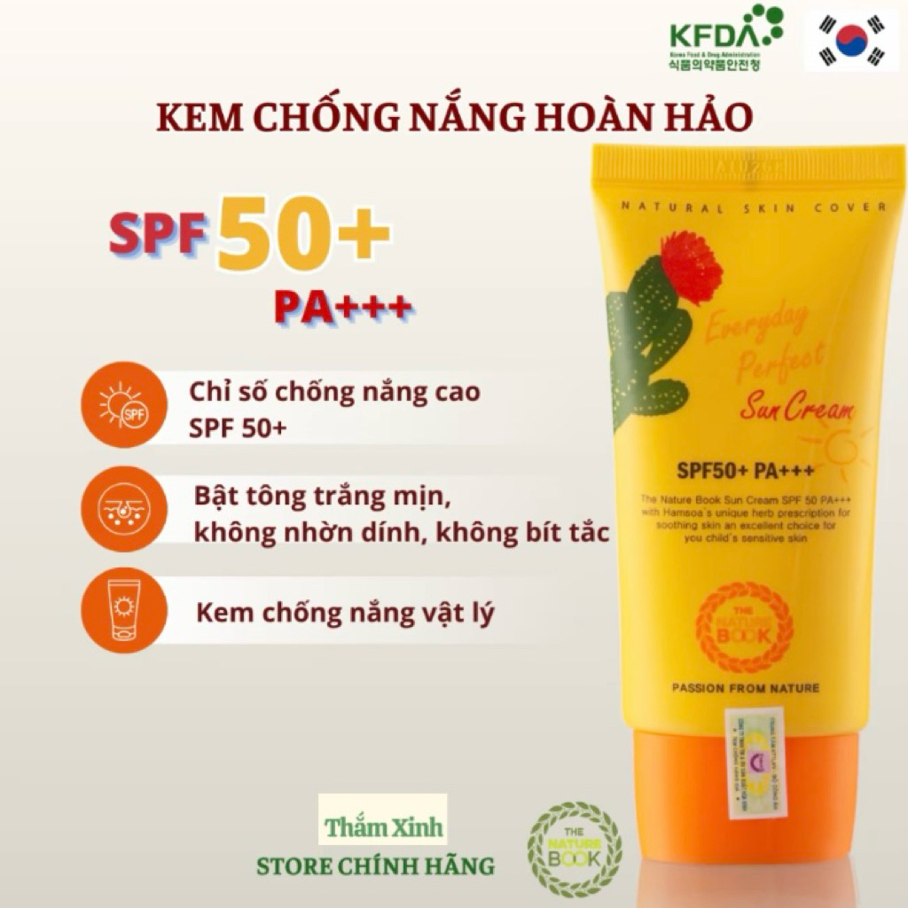 Kem Chống Nắng Hoàn Hảo The Nature Book SPF 50 Dưỡng Sáng Da, Kiềm Dầu Dành Cho Mọi Loại Da 70gr