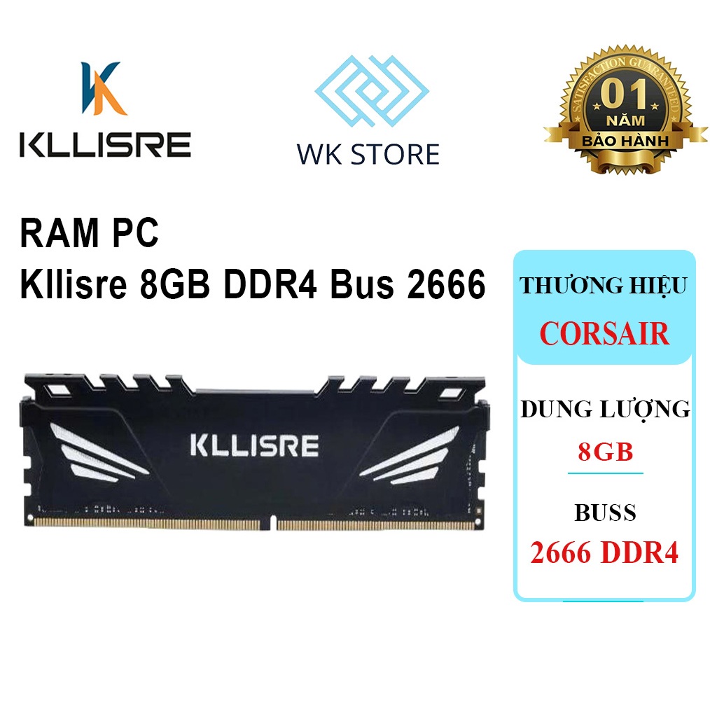 RAM PC Kllisre 8GB DDR4 Bus 2666 Mhz (Intel Only) Black, Mới BH