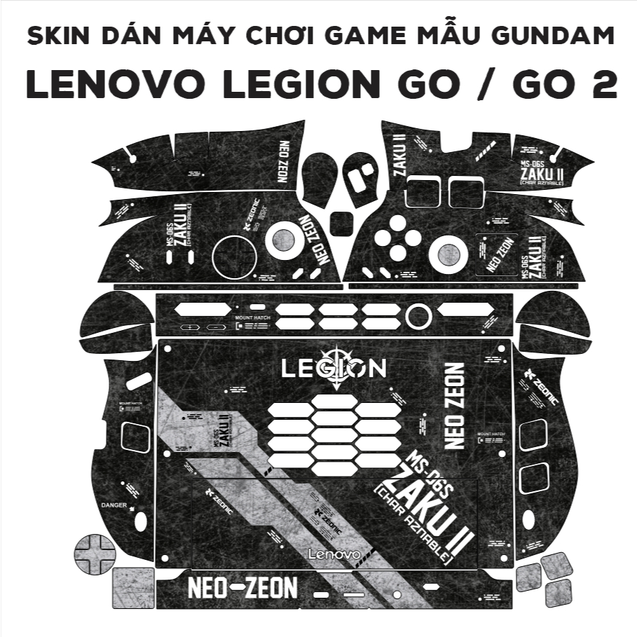 Skin dán Lenovo Legion Go / Go 2 mẫu Gundam Zaku II đen trắng | Miếng dán Film 3M cho máy chơi game PC Handheld