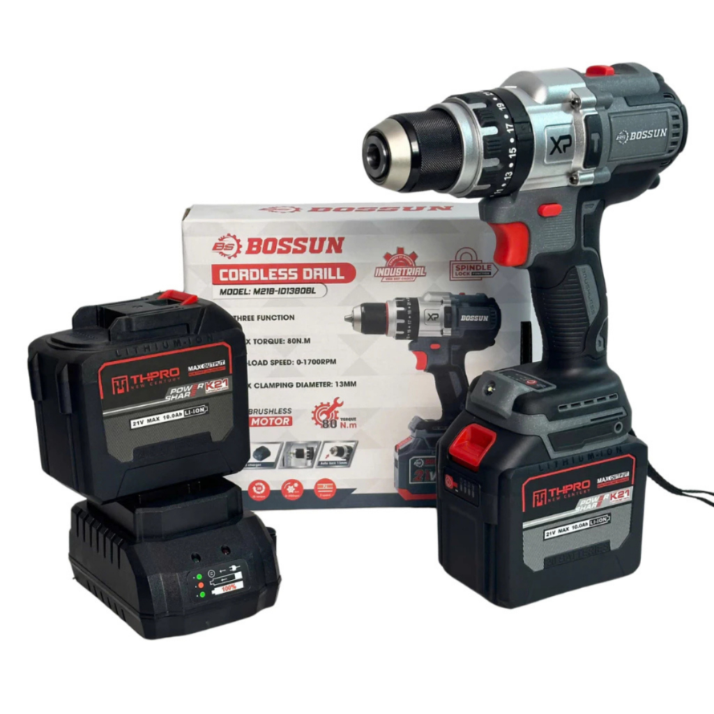 Máy Khoan Pin BOSHUN M21B-ID1380BL 3 Chức Năng, Đầu Kẹp 13mm Autolock, Chân Pin Phổ Thông