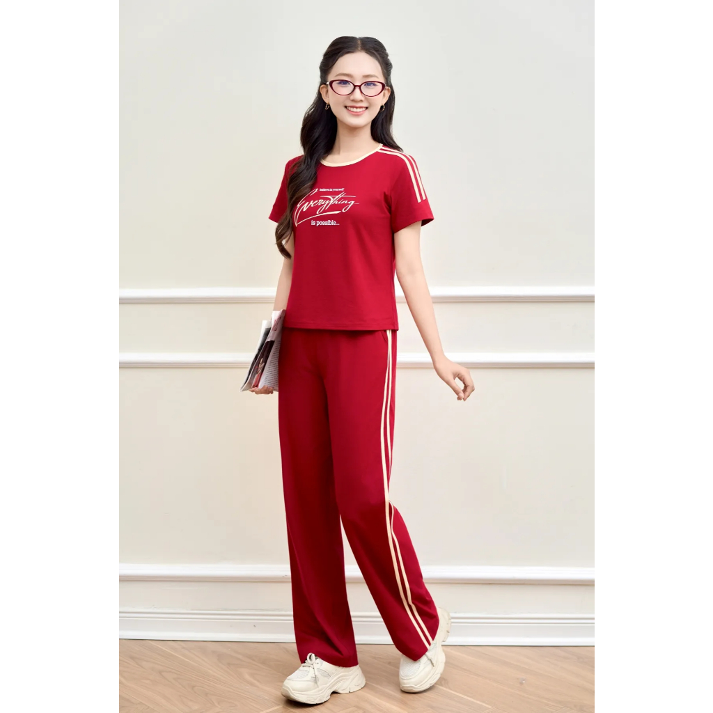 SS5822 Bộ thể thao nữ cotton compact áo cộc quần dài