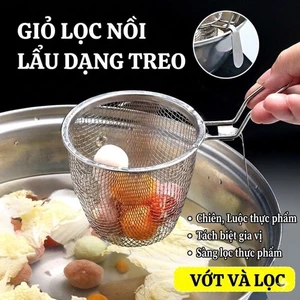 Giỏ lưới cài nồi lẩu lọc vớt thức ăn nhúng lẩu bằng inox an toàn tiện lợi 11x9.5cm