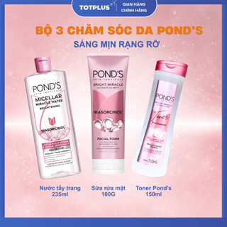 Bộ 3 Bước Chăm Sóc Da Pond’s - Tẩy Trang, Sữa Rửa Mặt, Toner - Làm Sạch, Dưỡng Sáng, Cấp Ẩm Cho Da