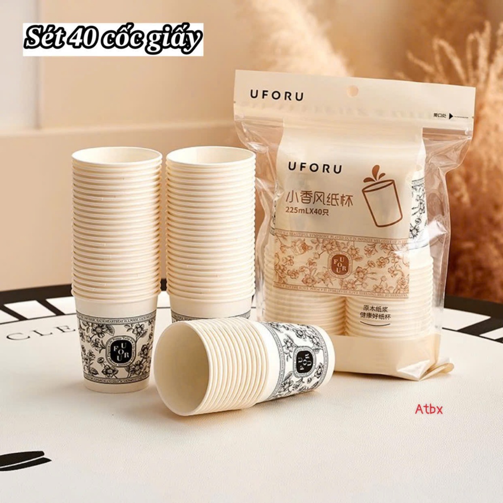 40 Cốc Giấy Chịu Nhiệt UFORU - Dùng 1 Lần Tiện Lợi Cho Đồ Uống Nóng