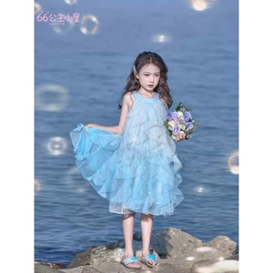 Đầm Công Chúa Bé Gái Cổ Yếm Voan Kim Tuyến Nhẹ Váy Xòe Loang Màu Thanh Lịch mẹ và bé diện Đi Tiệc dạo phố du lịch