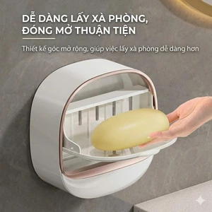 Hộp xà phòng nắp lật gắn tường thiết kế hiện đại sang trọng màu trắng xanh 12.3x5x12.1cm
