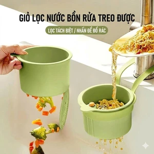 Giỏ thức ăn thừa treo vòi rửa chén có nút nhấn đổ rác thông minh