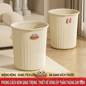 Sọt rác gia đình màu vàng nhạt đính hình chú miệng rộng vui nhộn 10/12/18l