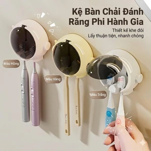 Giá đỡ bàn chải đánh răng dán tường hình phi hành gia có nắp đậy tiện lợi 7.8x6.7cm